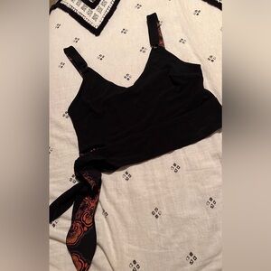 Free People Black Tank Top with Paisley Detail